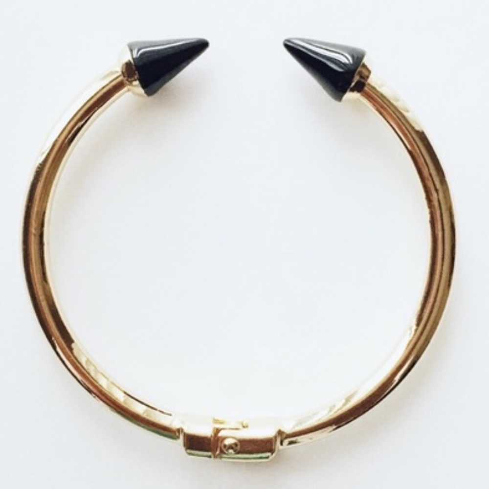 Black Enamel Spike Bracelet With Goldstone